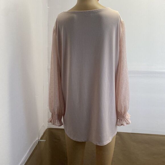 ADRIANNA PAPELL Clip Dot Puff Sleeve Top Pale pink 'Champagne' Blouse Size XL - Picture 13 of 15